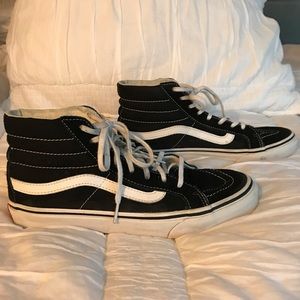 High top Vans black w white size 7.5 men, 9 women